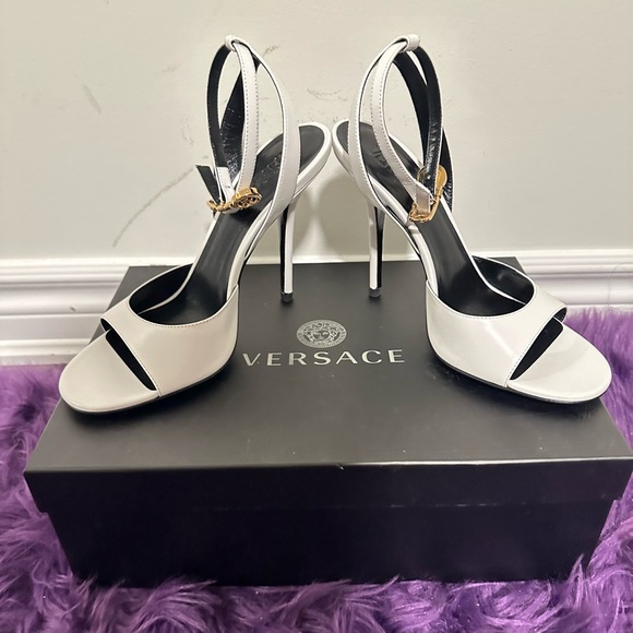 Versace Safety Pin High Heel Sandals - Picture 2 of 9